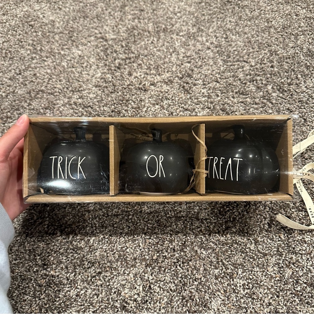 Rae Dunn Black Halloween Pumpkin TRICK OR TREAT Set